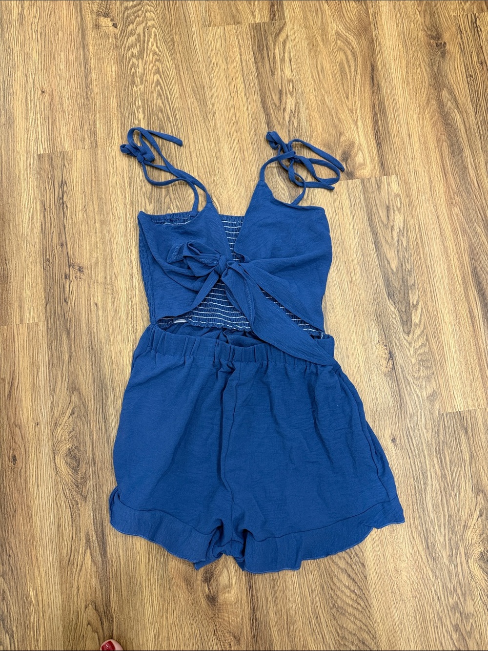 SHEIN Royal Blue Girls' Tie-Front Romper with Adjustable Shoulder Ties